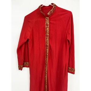 Vintage Katz Snap Coat Robe Kaftan Lounge Dress Red Long Sleeve Mock Neck M